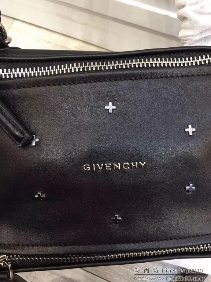 GlVENCHY紀梵希 潘多拉 黑色綿羊皮 銀色五金 100%純棉布 黑色 可手提 肩背  tsg1075